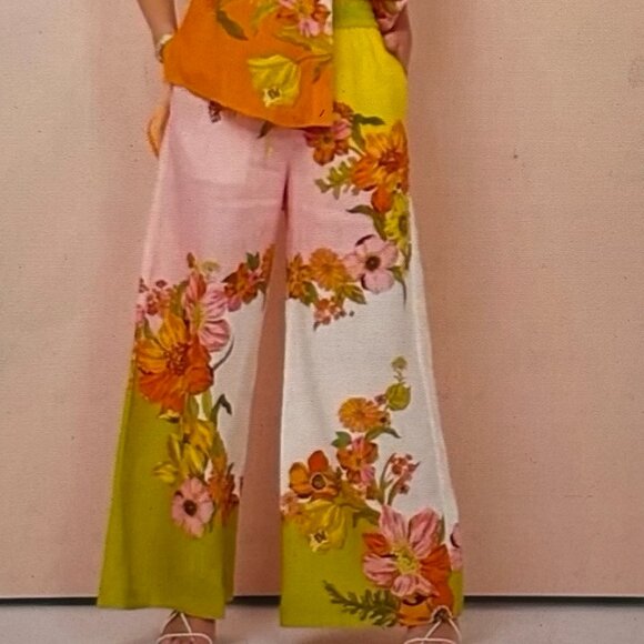 Anthropologie Pants - [New] Anthropologie Madison D’Amelie (M) Colorful Floral Linen Wide Leg Pants